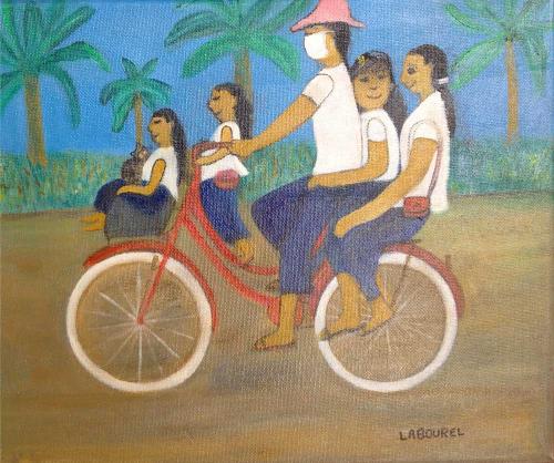 325-Asie velo huile sur toile 30x25