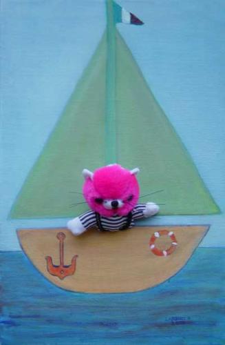 Bateau-et-chat-rose