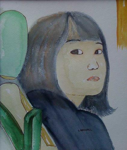 la fille du bus aquarelle 30x29